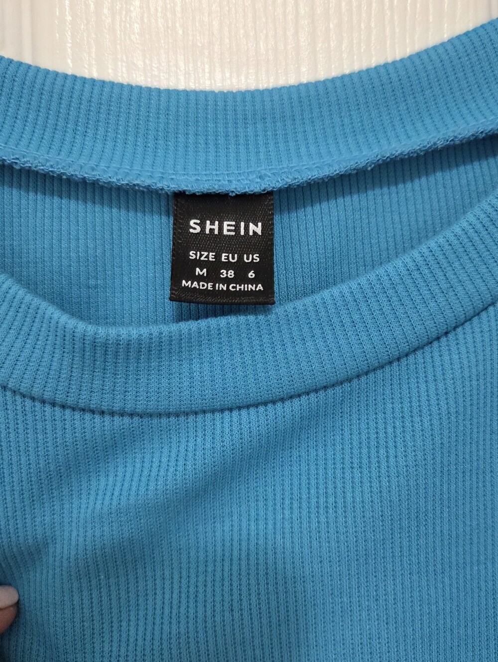 Women Aqua Blue Ribbed Crewneck Ruffle Sleeve Top Size Medium Summer Spring - Picture 4 of 7